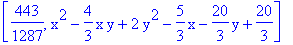 [443/1287, x^2-4/3*x*y+2*y^2-5/3*x-20/3*y+20/3]